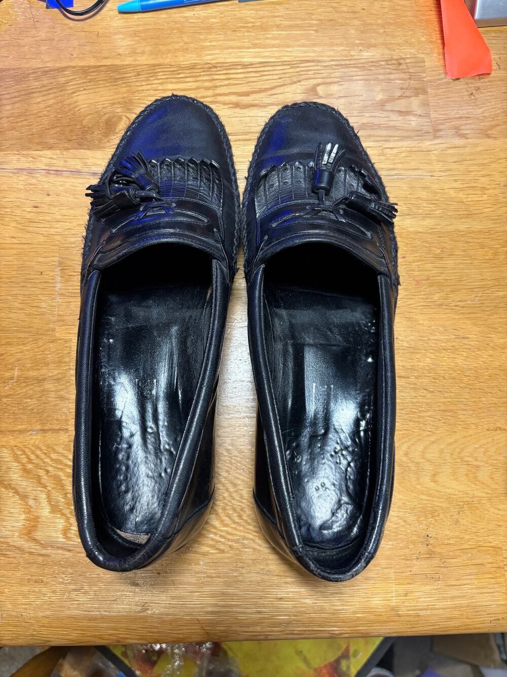 Johnston & Murphy Mens Black Leather Kiltie Tassel Loafers Size 9.5 Dress Shoes